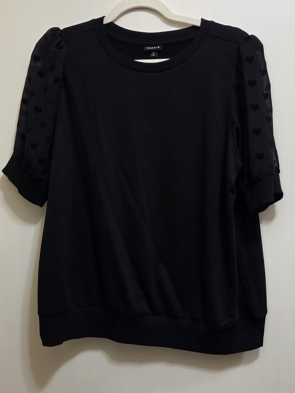 Torrid Flocked Heart & Mesh Short Sleeve Sweatshirt 0X - Picture 2 of 5